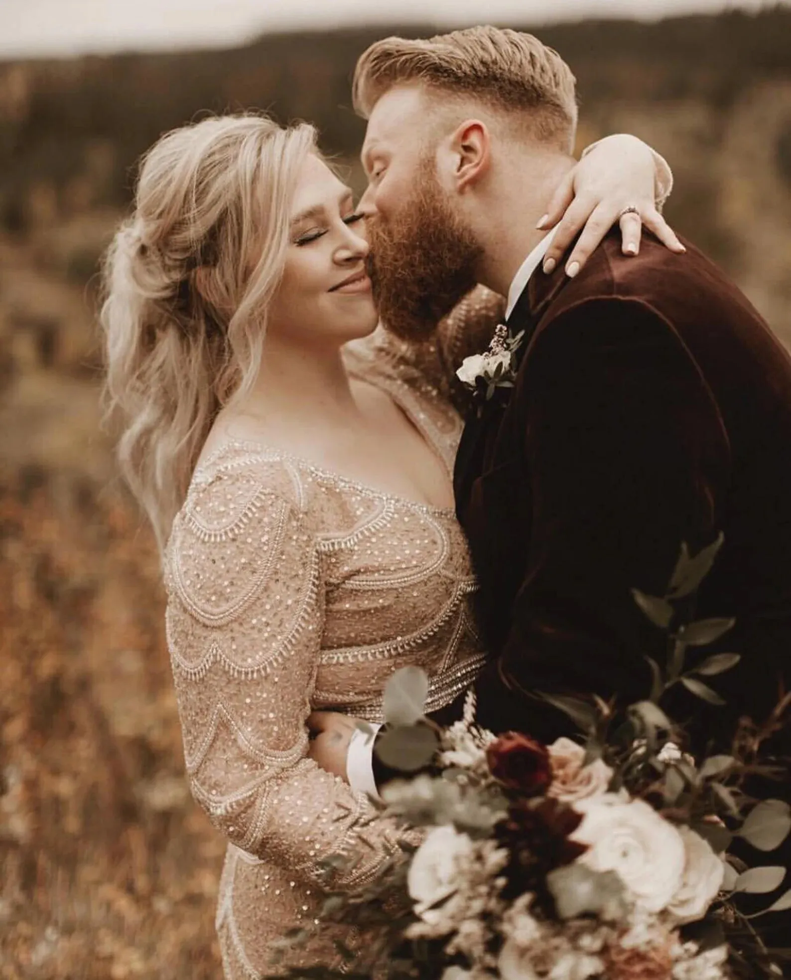 Blush Scallop Beading Trumpet Wedding Dress Alannah with Tulle Godets