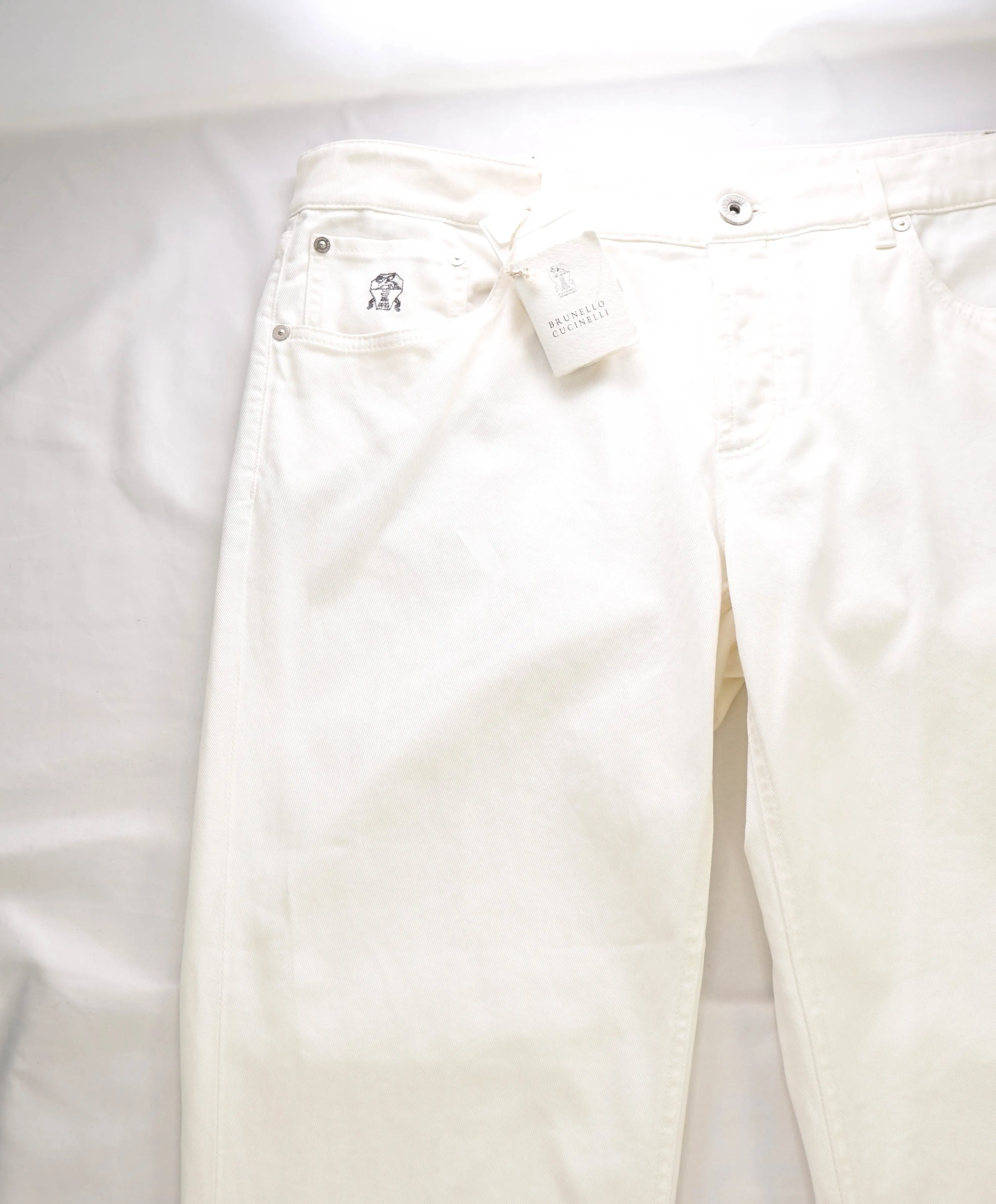 BRUNELLO CUCINELLI - Logo 5-Pocket White/Ivory Jeans Leather Tag - 36W