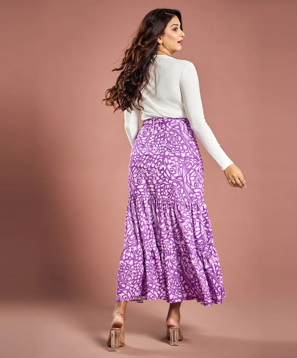 Butterfly Wings Printed Chiffon Skirt
