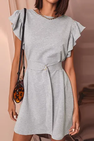 Casual Solid Flounce O Neck Waist Skirt Dresses