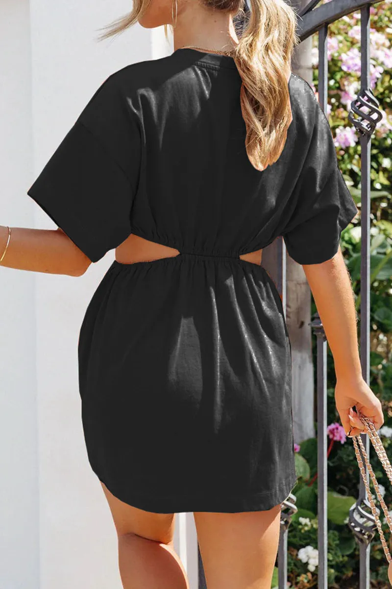 Casual Solid Hollowed Out O Neck Straight Dresses(3 Colors)