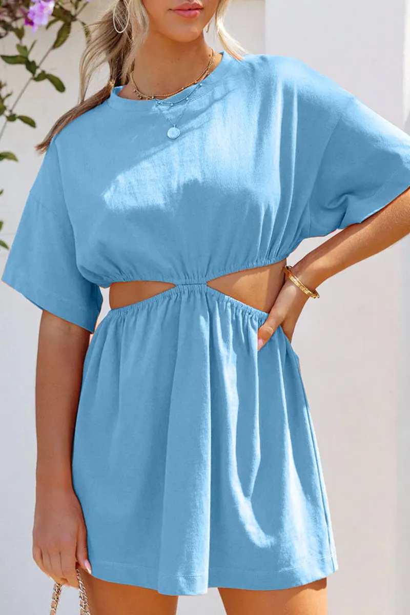 Casual Solid Hollowed Out O Neck Straight Dresses(3 Colors)