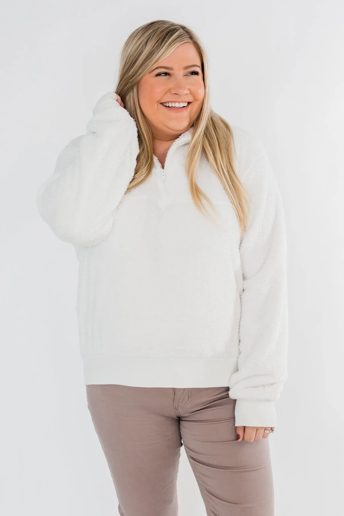 C'est Toi Quarter Zip Pullover Sherpa- Off White