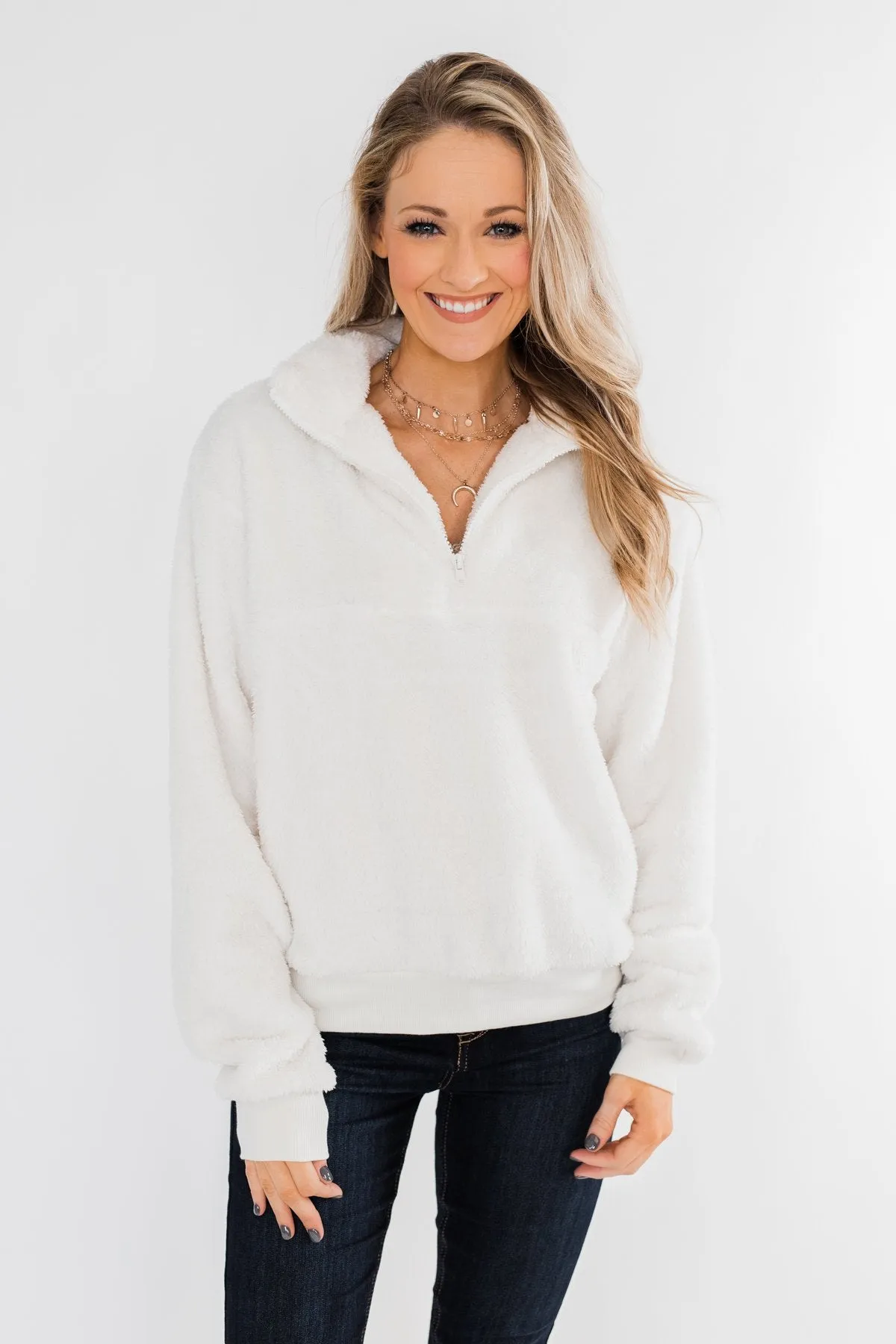 C'est Toi Quarter Zip Pullover Sherpa- Off White