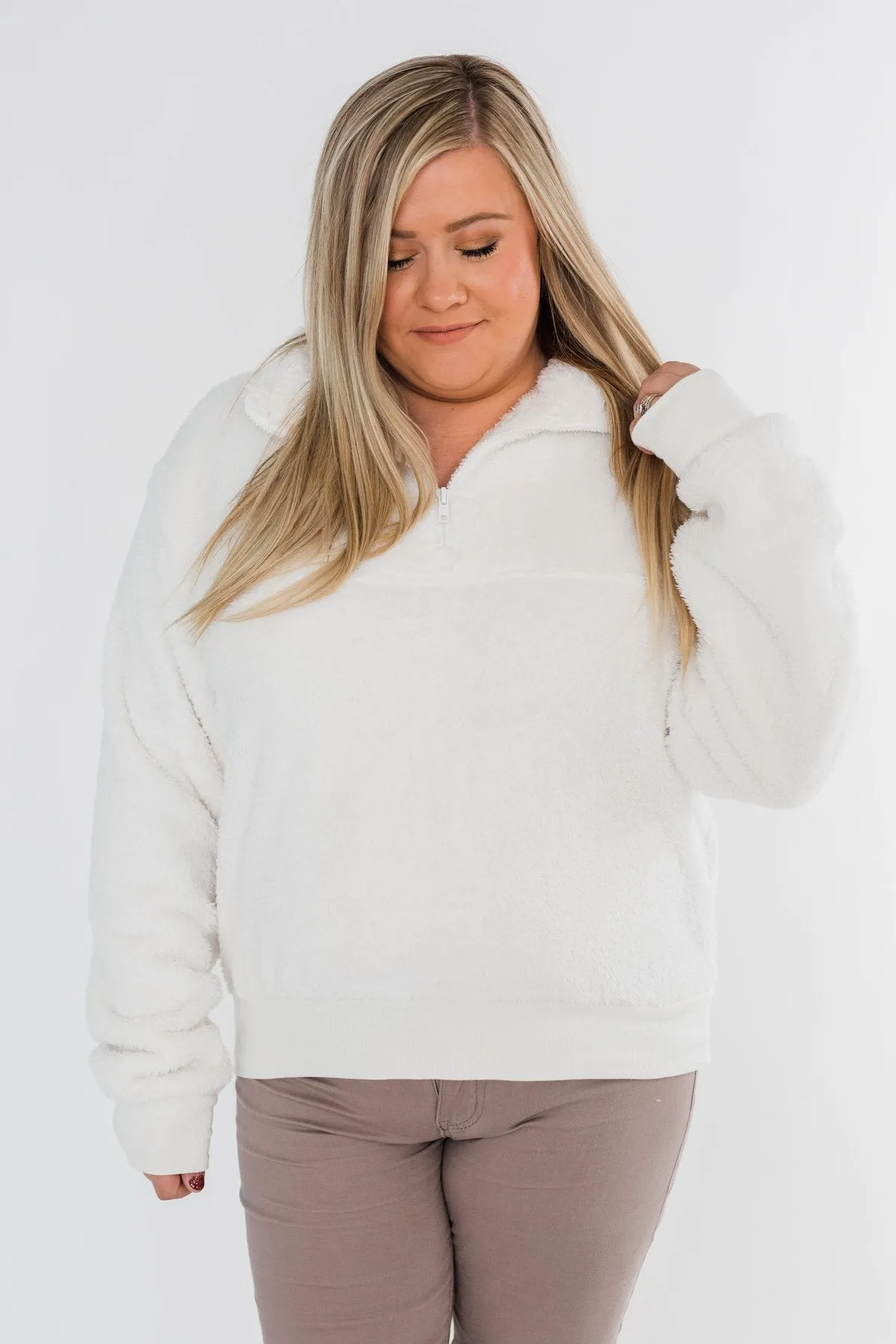 C'est Toi Quarter Zip Pullover Sherpa- Off White