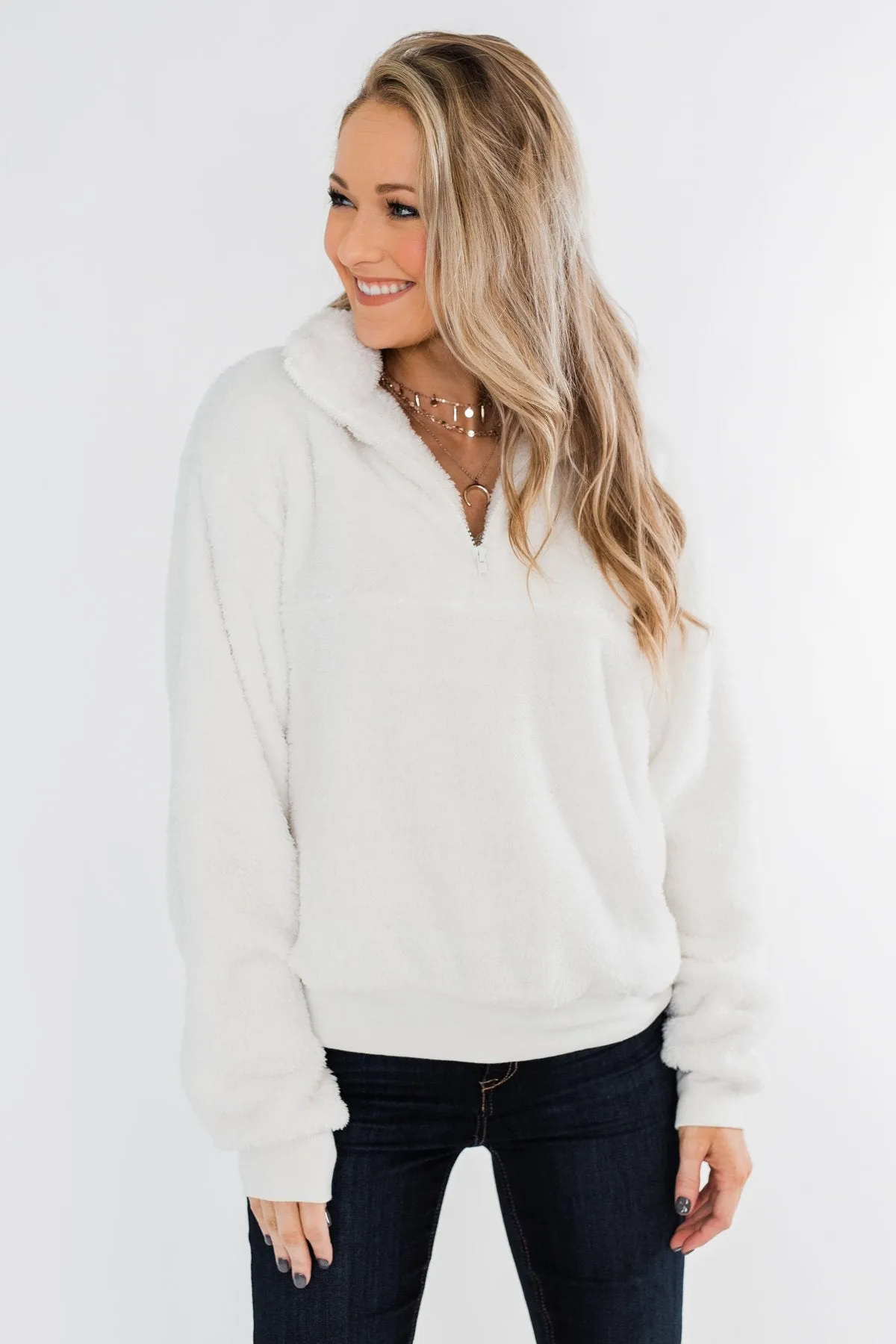 C'est Toi Quarter Zip Pullover Sherpa- Off White