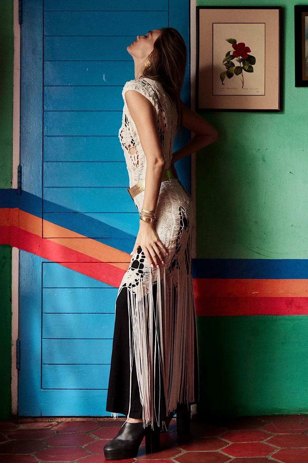 Chain Reaction Crochet Beaded Fringe Maxi Dress