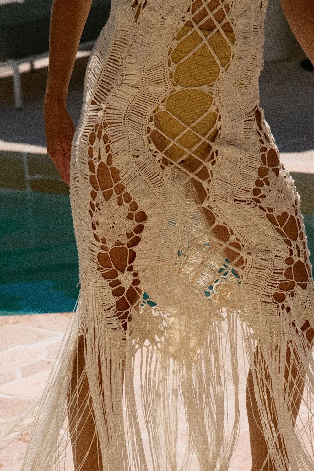 Chain Reaction Crochet Beaded Fringe Maxi Dress