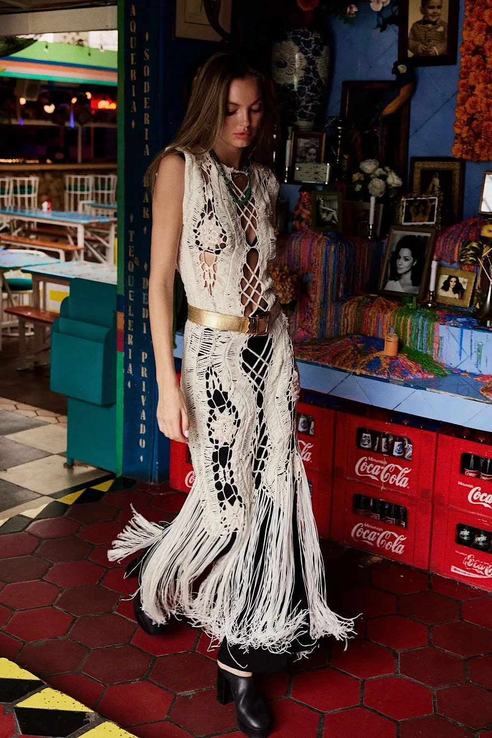 Chain Reaction Crochet Beaded Fringe Maxi Dress