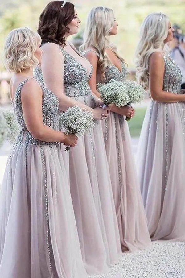 Chiffon Stunning V-neck Bridesmaid Dress Long Backless Formal Dresses,MBD103