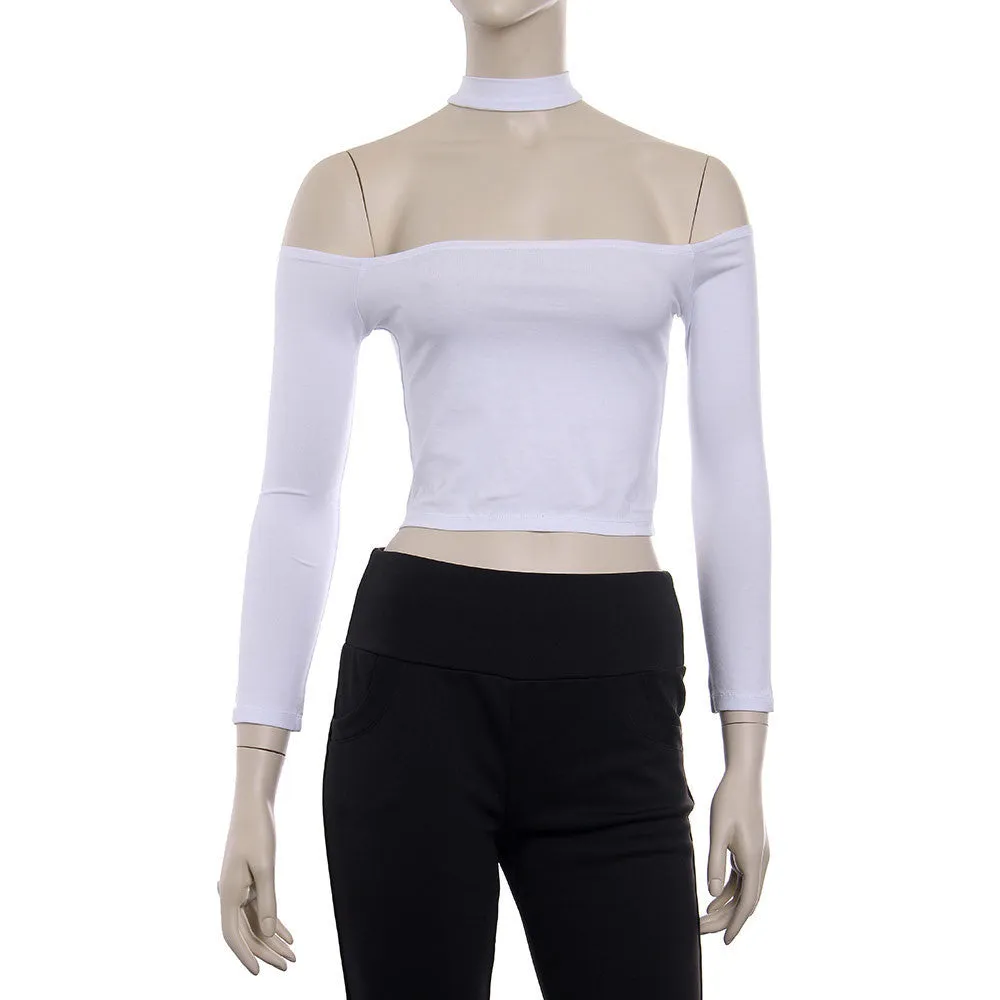 choker top crop top long sleeve bustier off shoulder women cropped pink halter fitness bra tank strappy tee