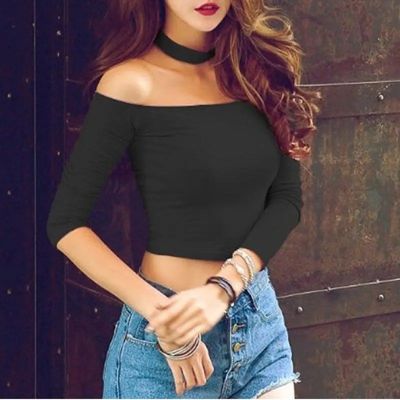 choker top crop top long sleeve bustier off shoulder women cropped pink halter fitness bra tank strappy tee