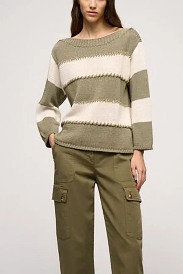 COLLA KAKI LUREX STRIPED PULLOVER