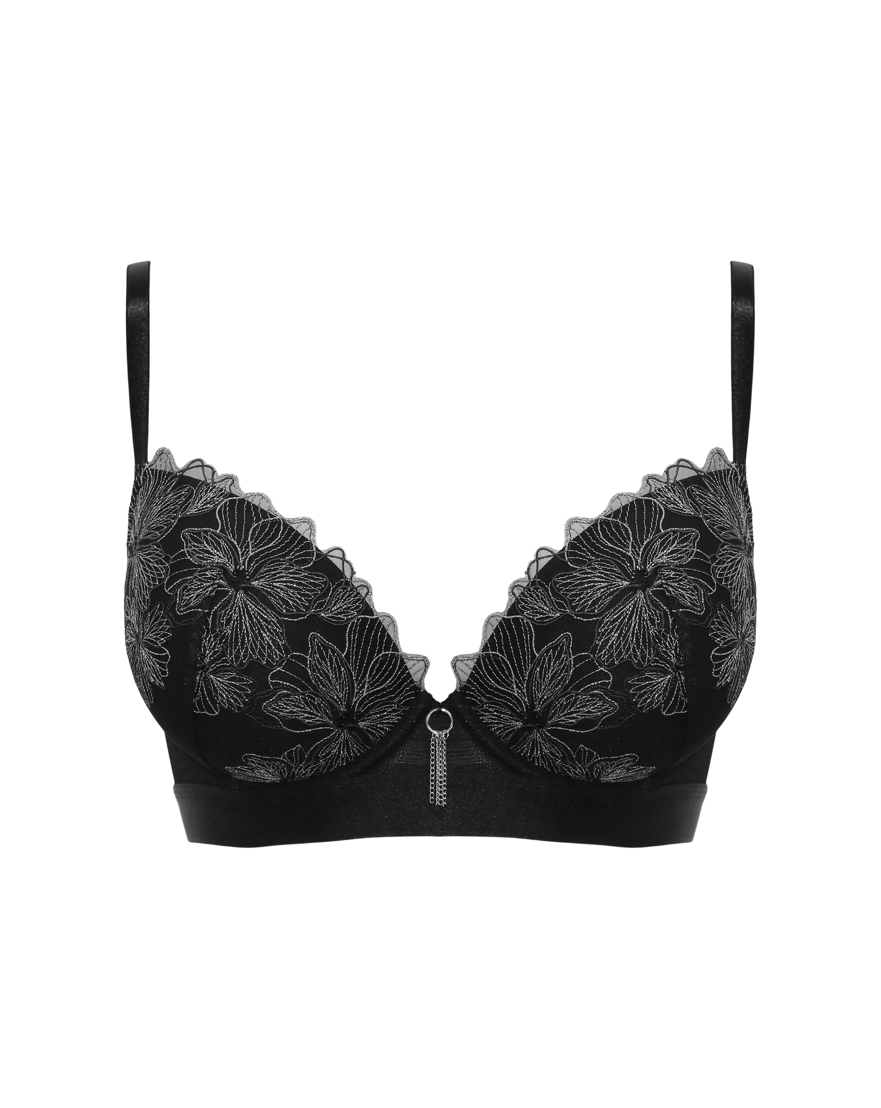 Constance Padded Push Up Bra In Black & Silver - Pour Moi