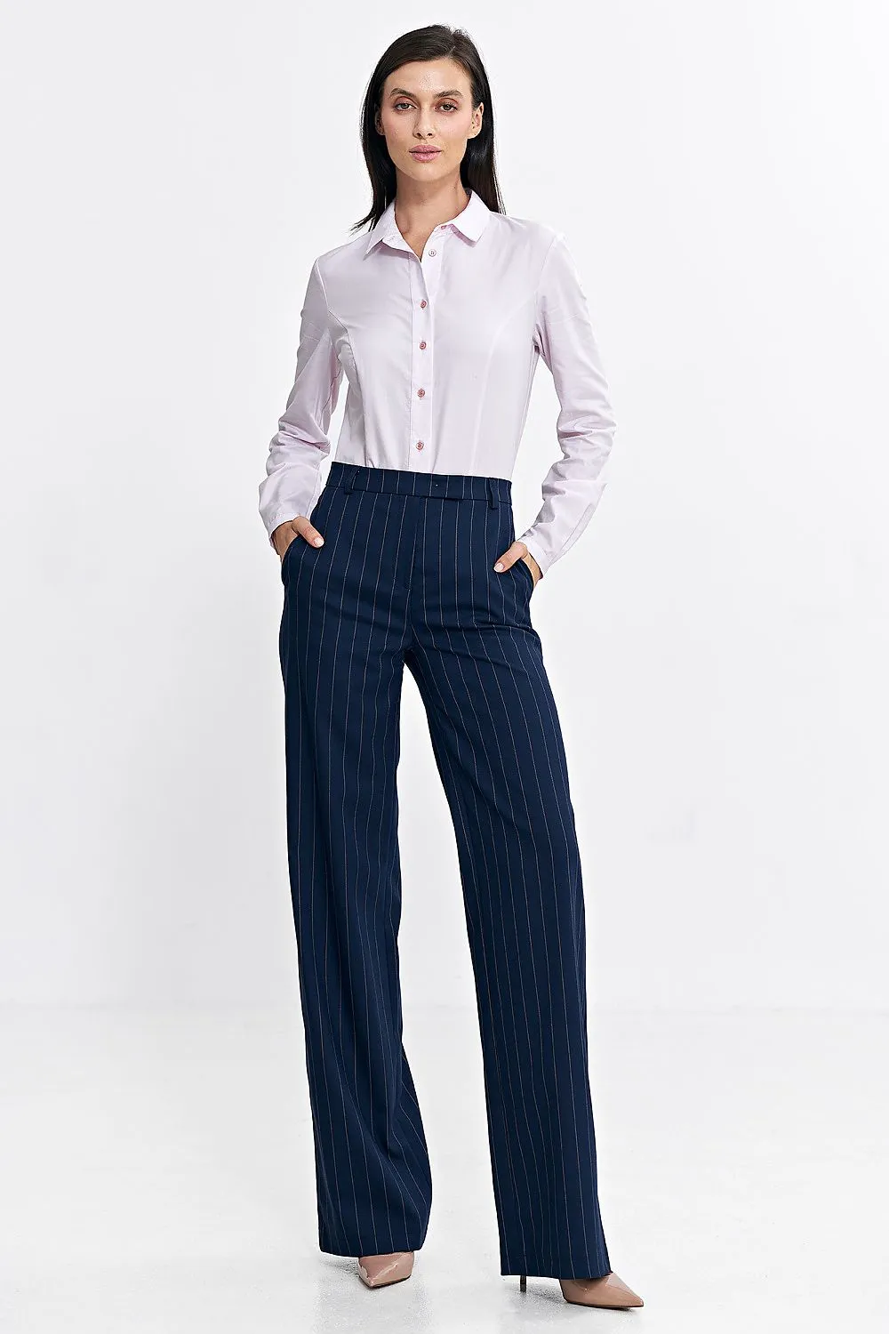 Contrasting Stripe High-Waist Bootcut Trousers