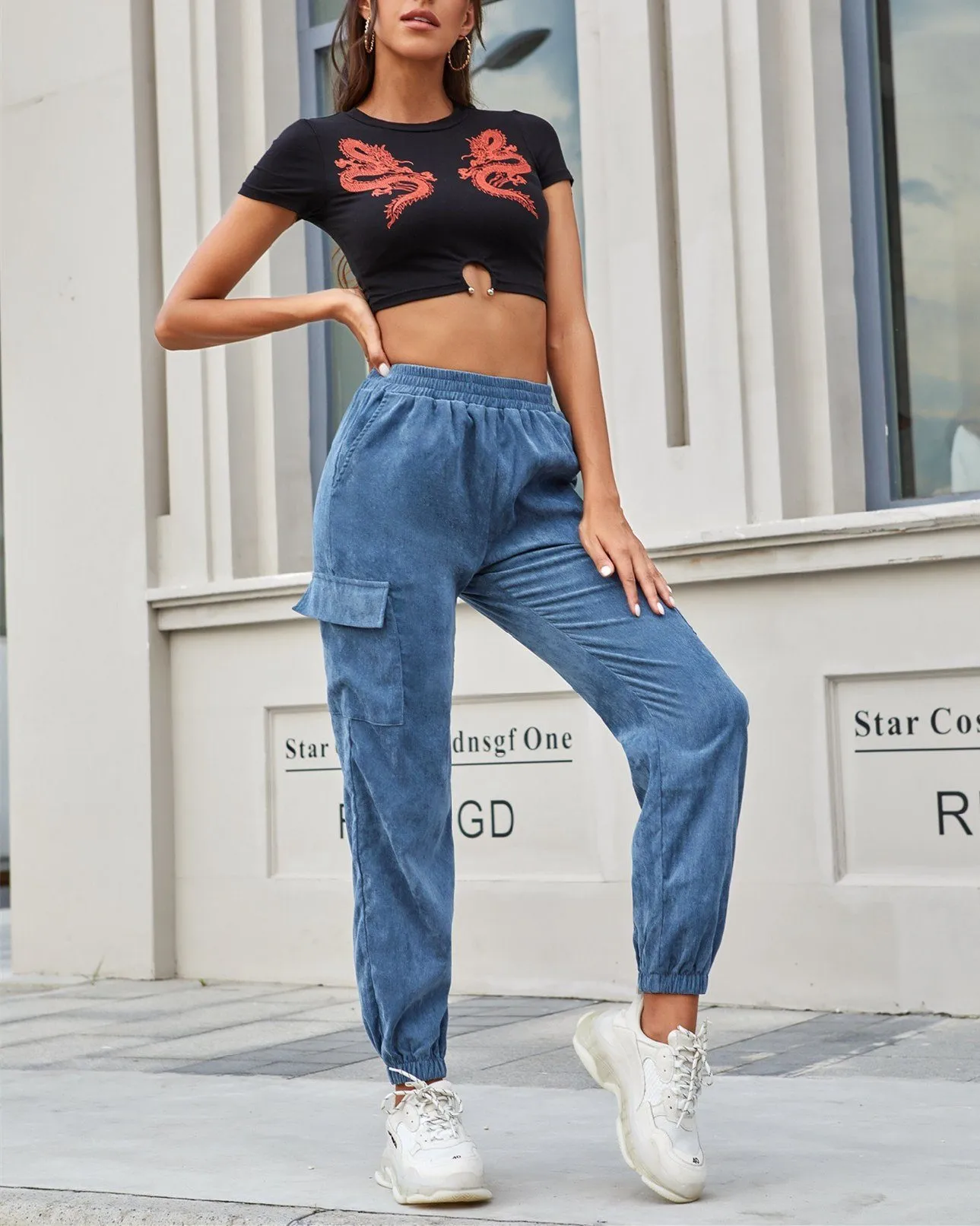 Corduroy High Waist Corset Trousers
