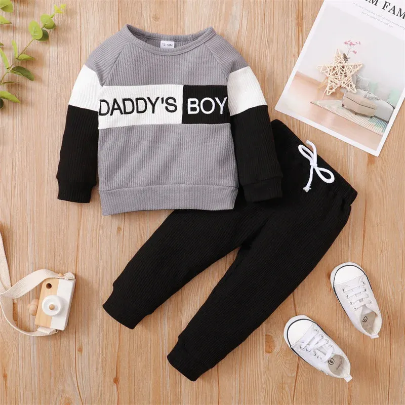 Cozy Knit Waffle Letter Baby Boy Clothes