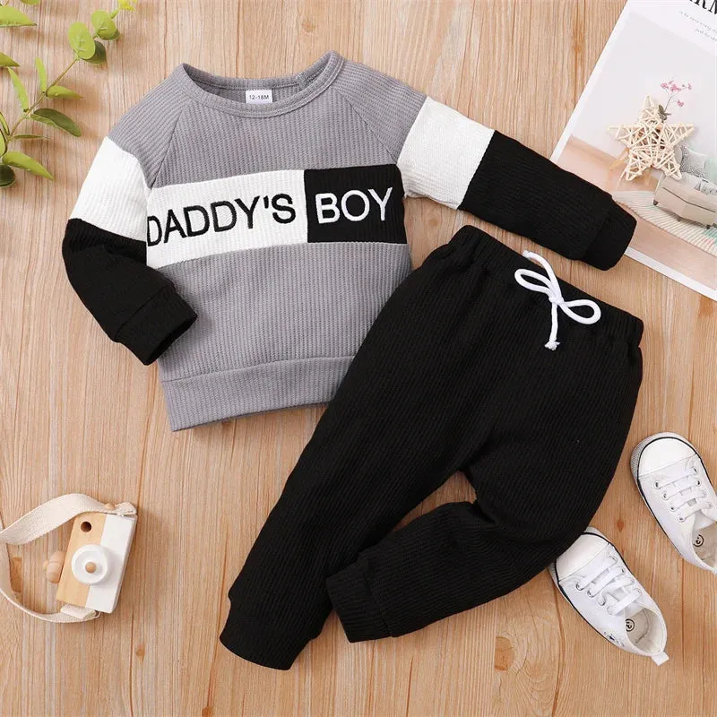 Cozy Knit Waffle Letter Baby Boy Clothes