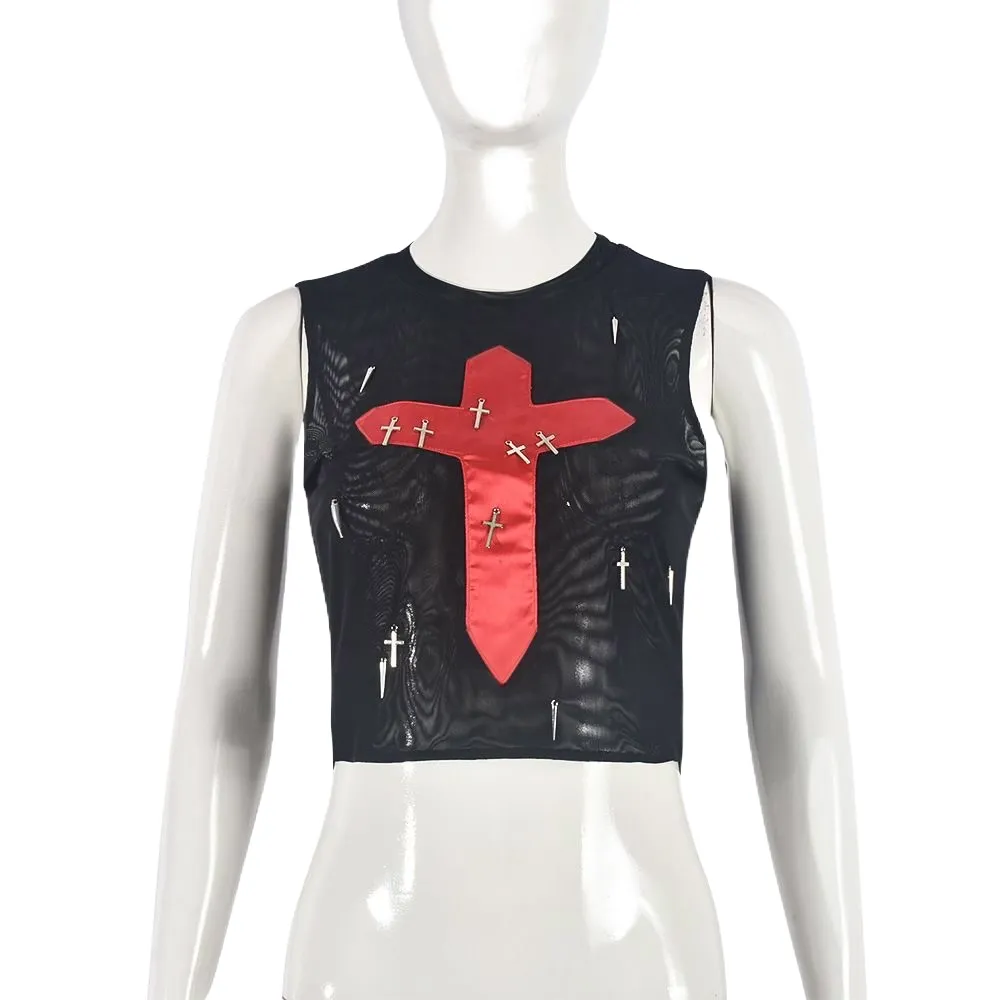 “Crossed Out” Mesh Top
