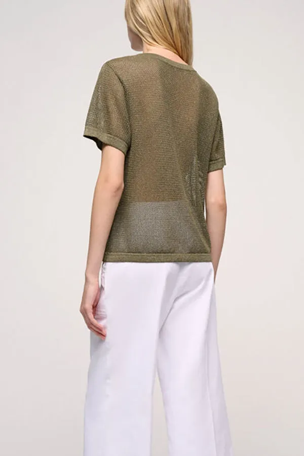 CULTO KAKI LUREX MESH TOP