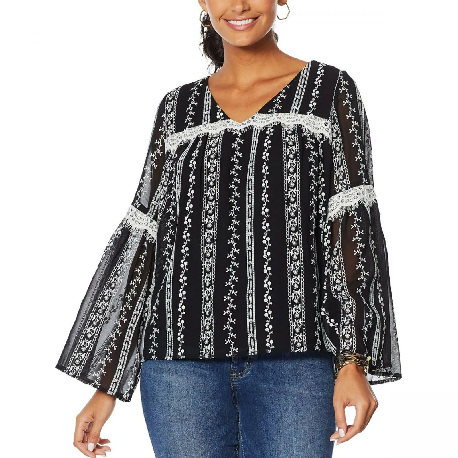 Curations Plus Size Lace Embroidered Blouse