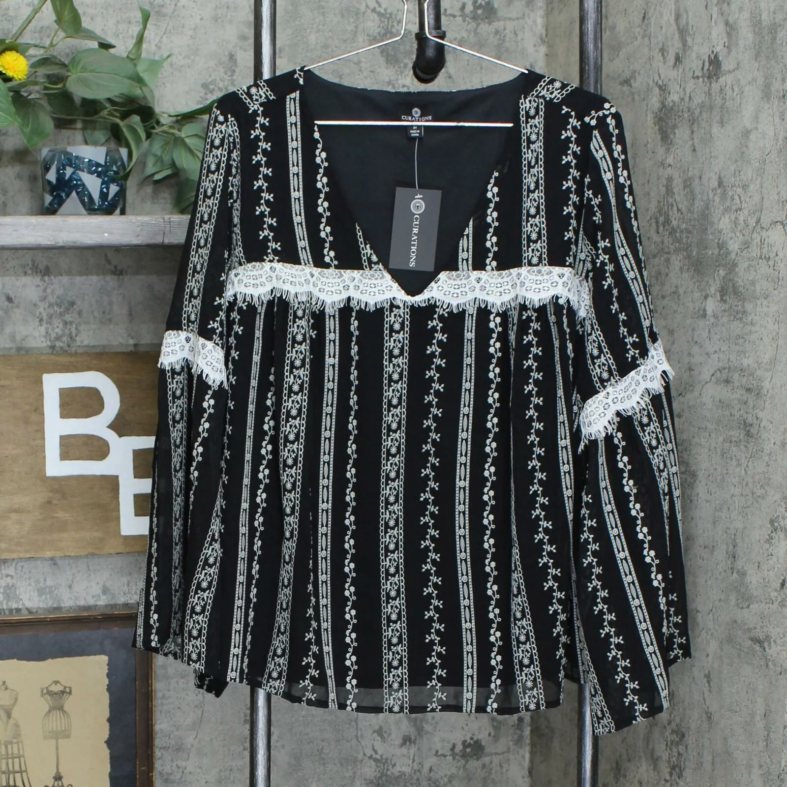 Curations Plus Size Lace Embroidered Blouse