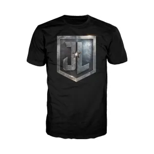 DC Justice League Logo Metallic Official Men's T-shirt (Black)