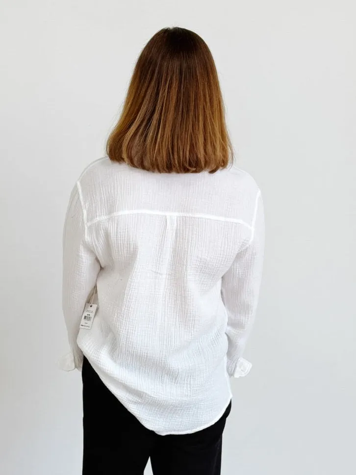 DEX Textured Button Up Blouse in Off White