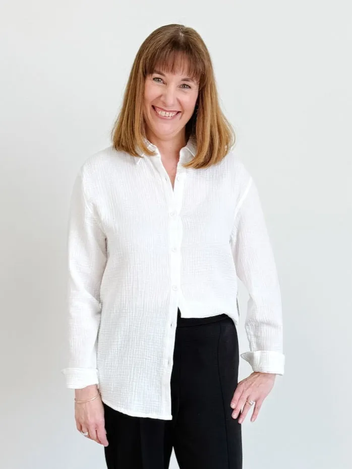 DEX Textured Button Up Blouse in Off White