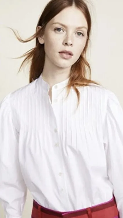 Diane Von Furstenberg DVF White Pin Tuck Long Sleeve Shirt $328 NWT