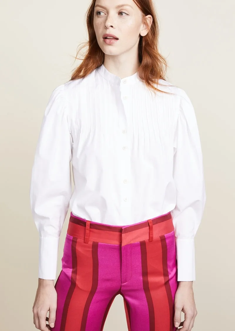 Diane Von Furstenberg DVF White Pin Tuck Long Sleeve Shirt $328 NWT