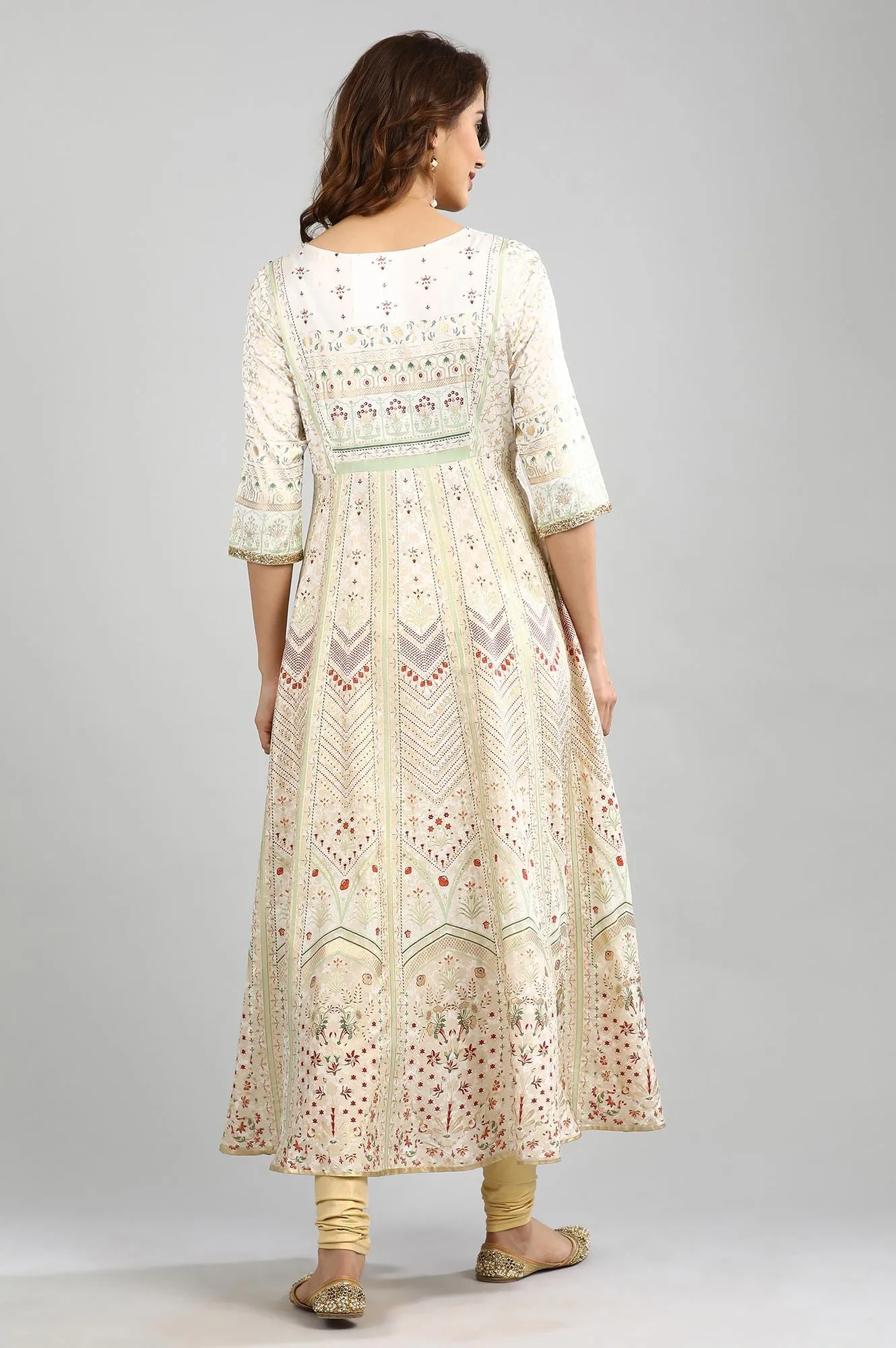 Ecru Round Neck Printed kurta