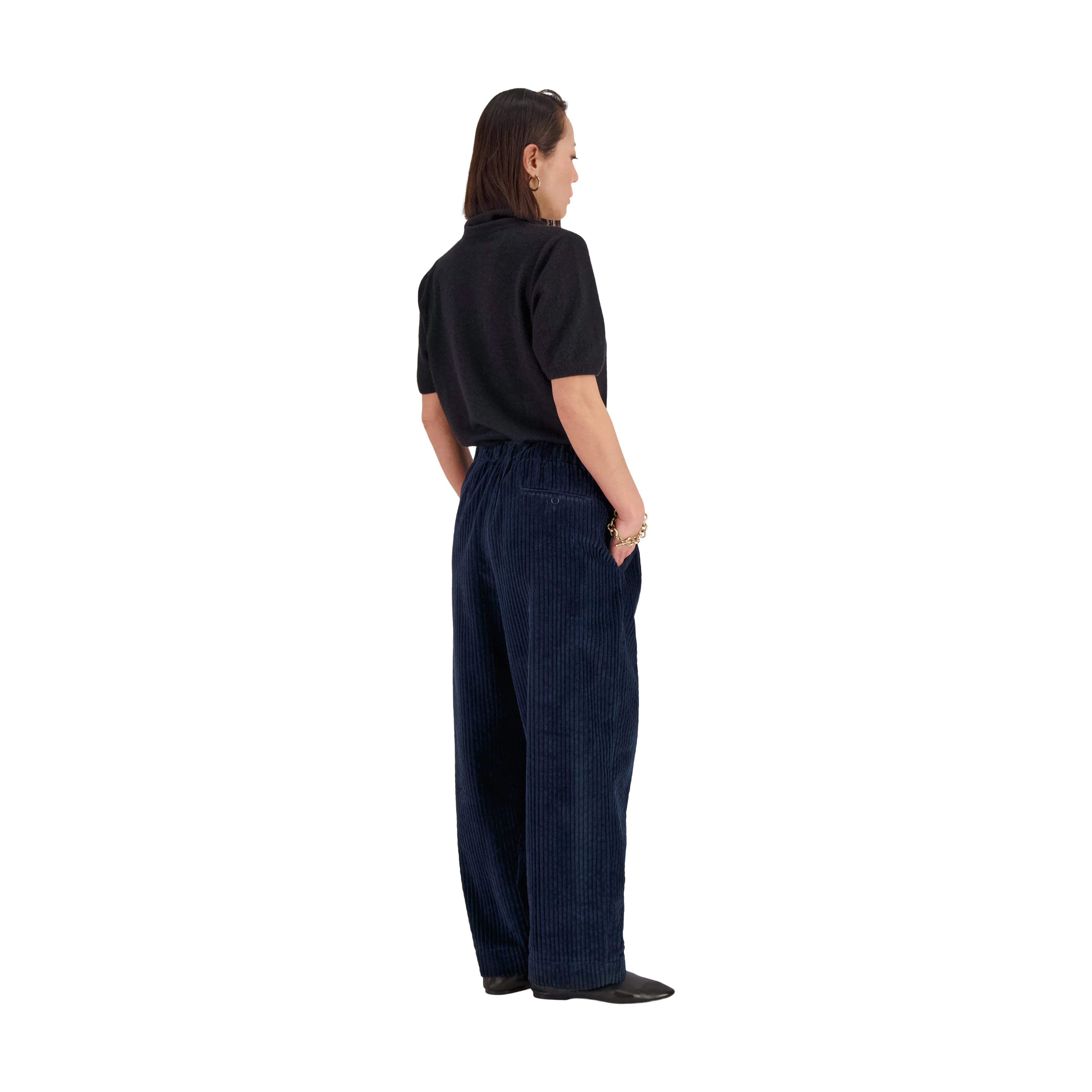 Ed Unlined Exaggerated Cotton Corduroy Drawstring Trousers Midnight Blue