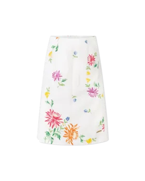 Embroidered Linen Slit Skirt