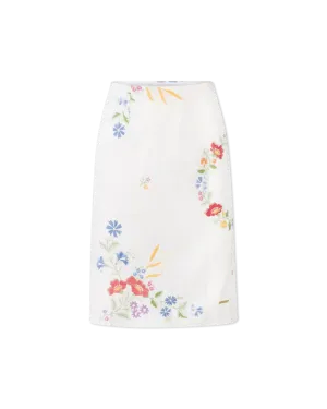 Embroidered Linen Slit Skirt