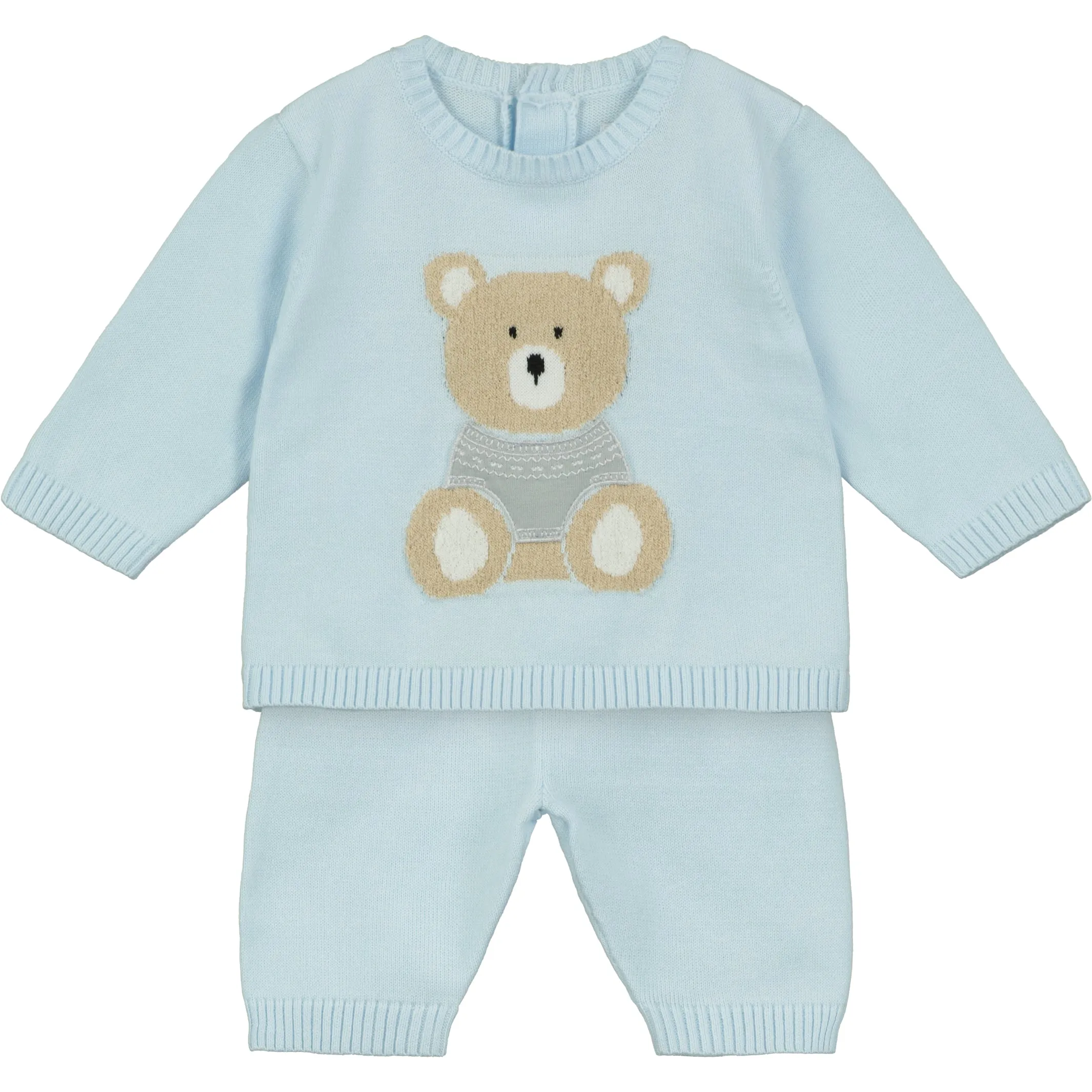 Enzo Blue Knit Teddy Trouser Set with Hat