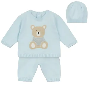 Enzo Blue Knit Teddy Trouser Set with Hat