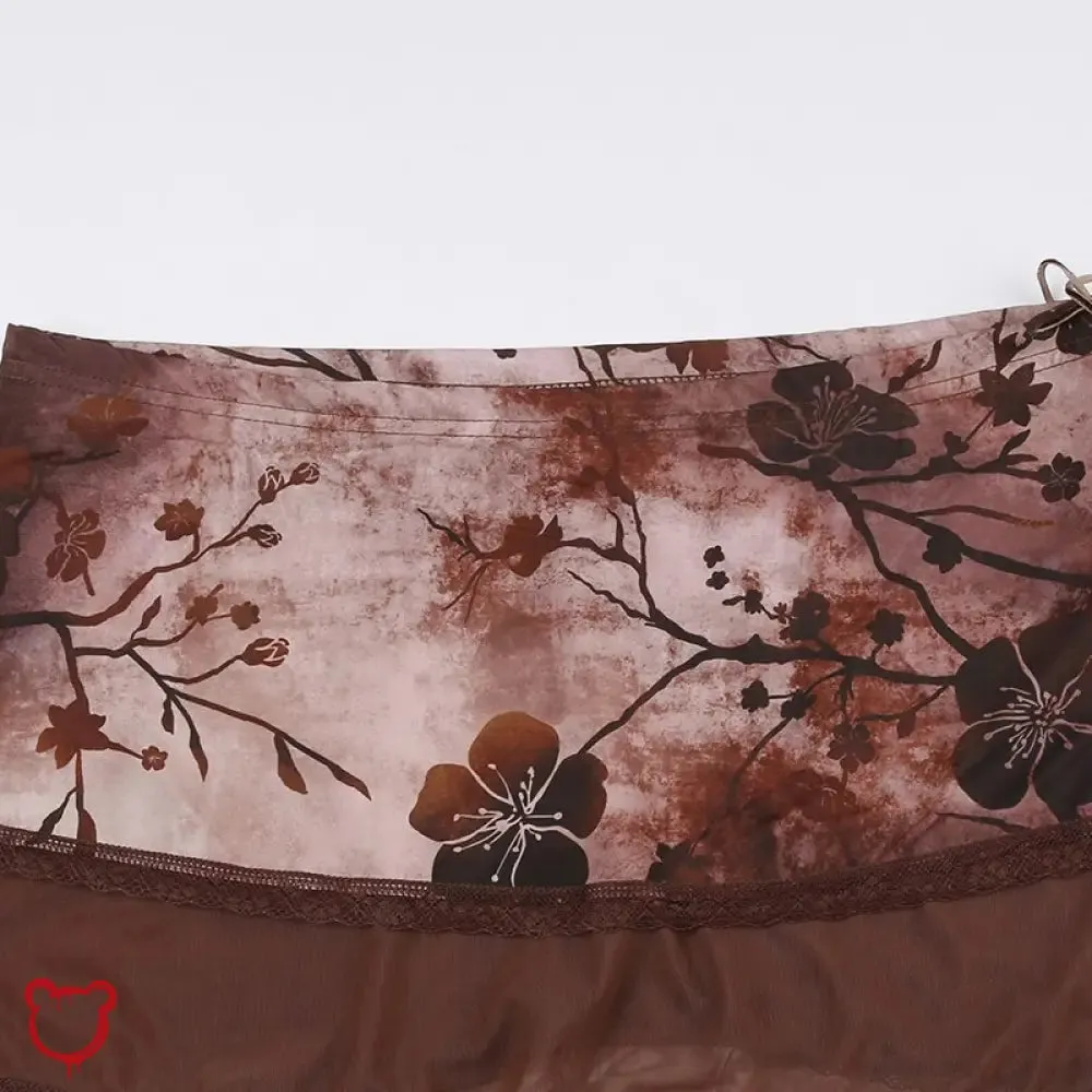 Fairycore Skirt: Floral Grunge Print