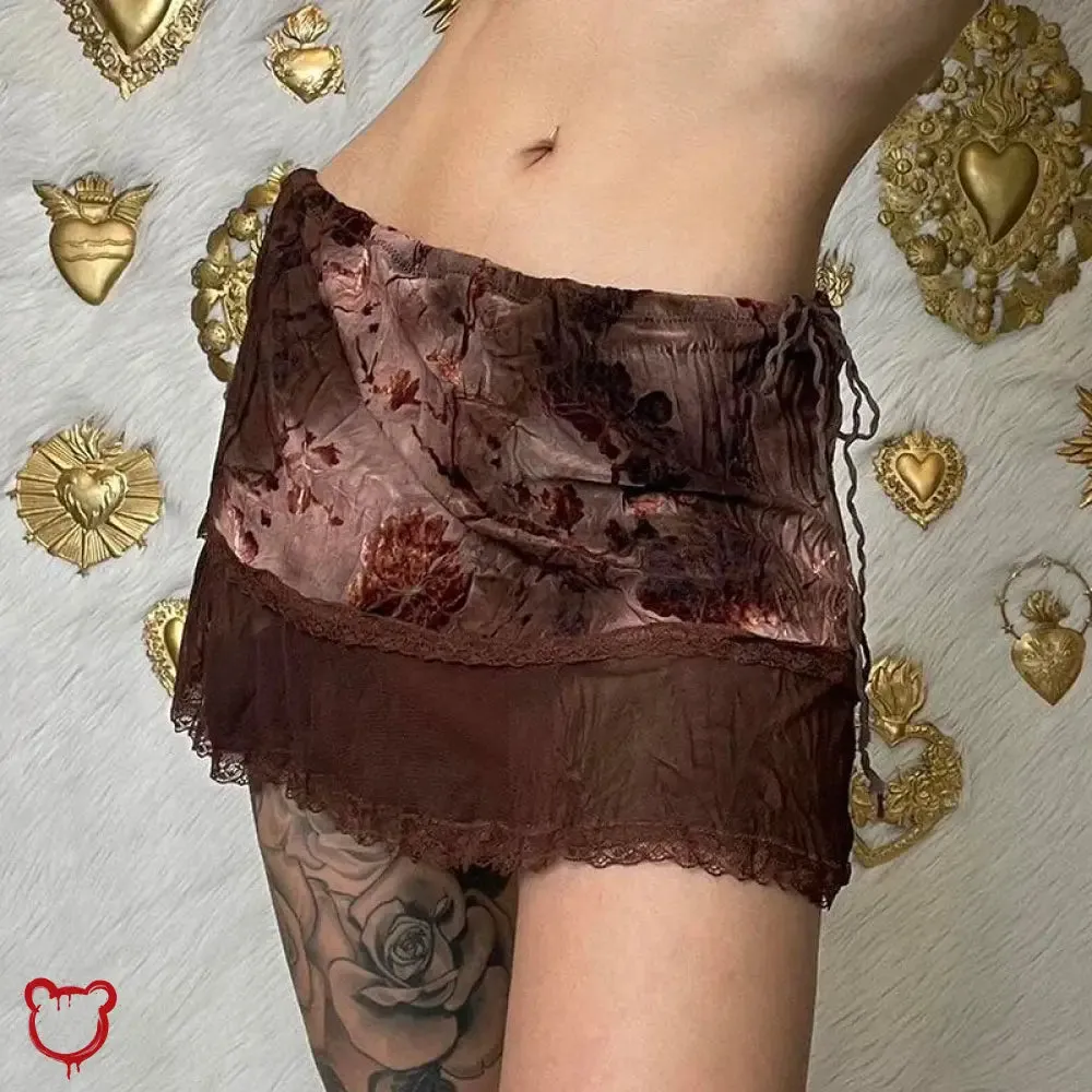 Fairycore Skirt: Floral Grunge Print