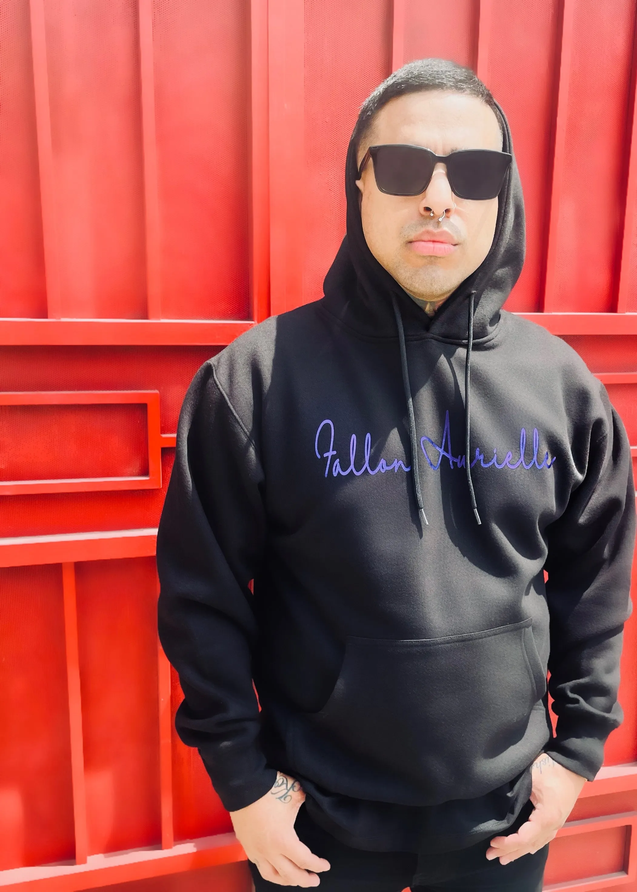 Fallon Aurielle Unisex Signature Aquarius Logo & Name Zodiac Hoodie (Black & Metallic Purple)