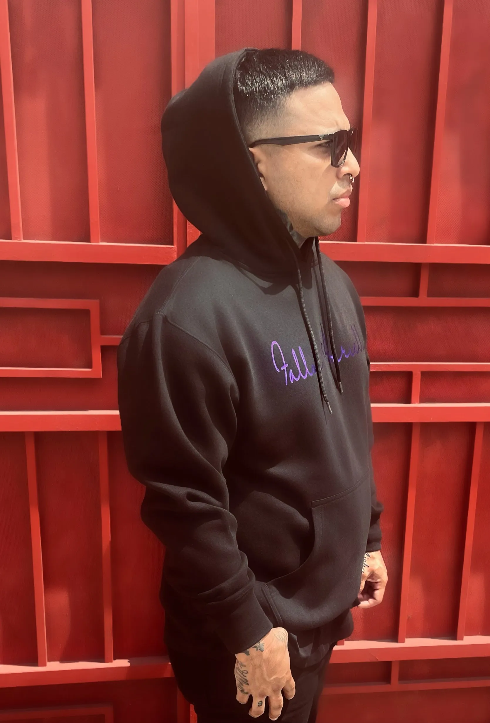 Fallon Aurielle Unisex Signature Aquarius Logo & Name Zodiac Hoodie (Black & Metallic Purple)