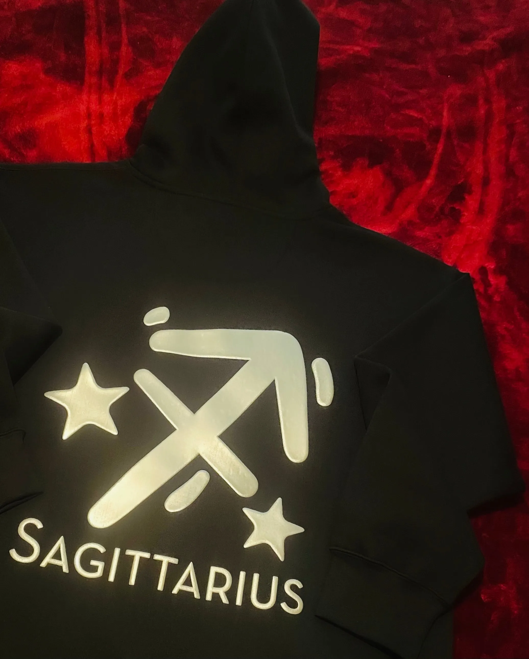 Fallon Aurielle Unisex Signature Sagittarius Logo & Name Zodiac Hoodie (Black & Metallic Silver)