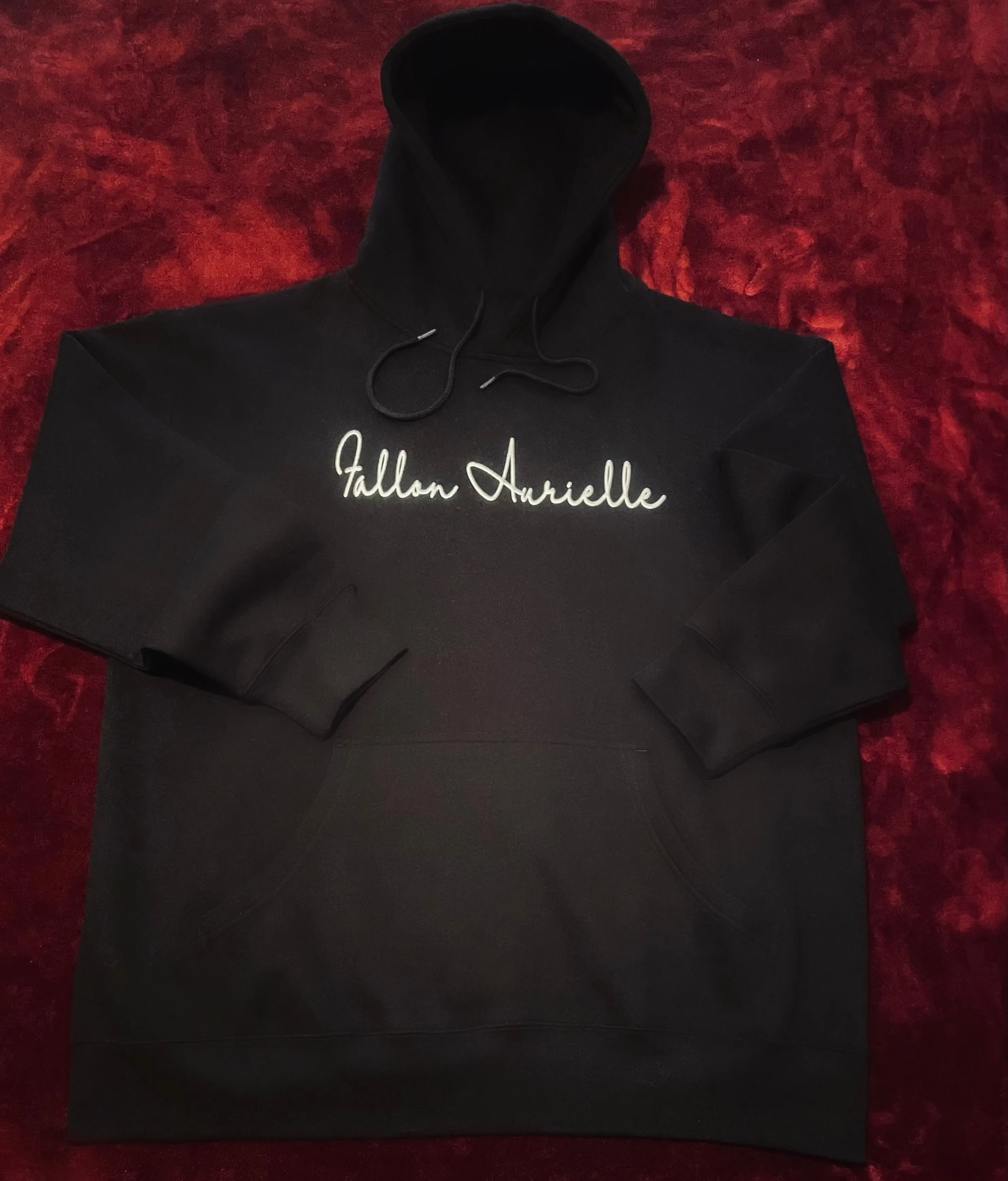 Fallon Aurielle Unisex Signature Sagittarius Logo & Name Zodiac Hoodie (Black & Metallic Silver)