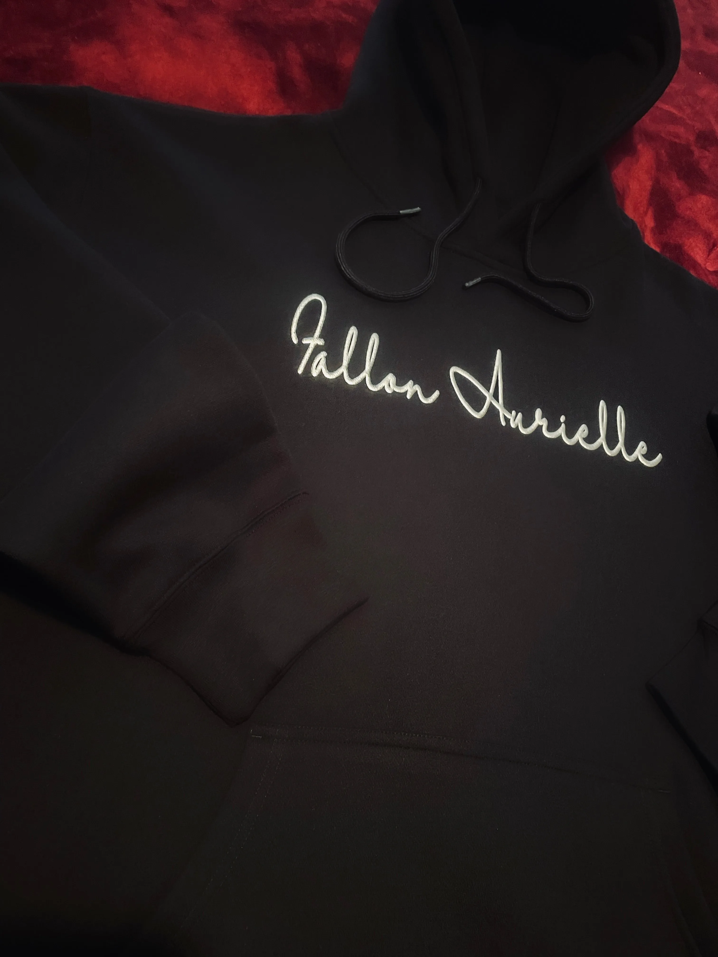 Fallon Aurielle Unisex Signature Sagittarius Logo & Name Zodiac Hoodie (Black & Metallic Silver)