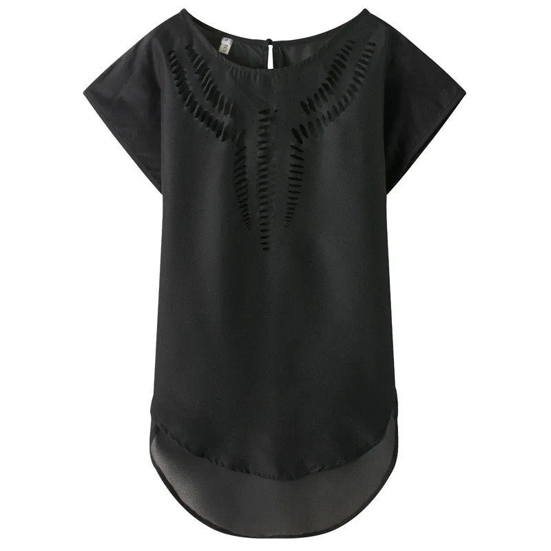 Fashion Design Vintage Hollow Out Chiffon Blouse Shirt Women Tops Sweet Cute Plus Size Women Clothing