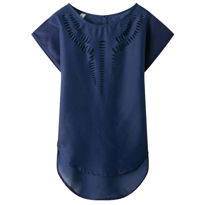 Fashion Design Vintage Hollow Out Chiffon Blouse Shirt Women Tops Sweet Cute Plus Size Women Clothing