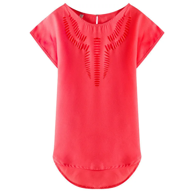 Fashion Design Vintage Hollow Out Chiffon Blouse Shirt Women Tops Sweet Cute Plus Size Women Clothing