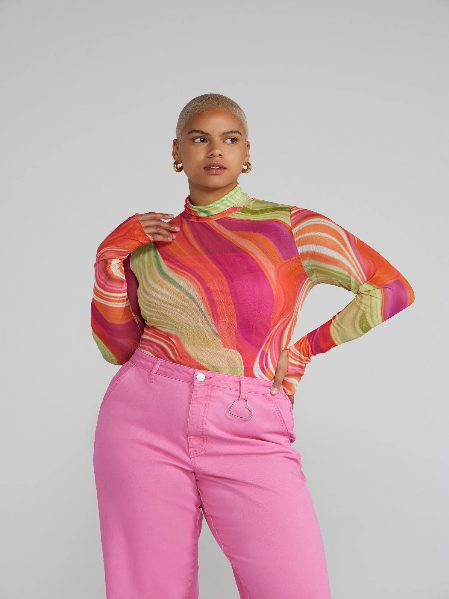 Fashion To Figure - Aelia Mockneck Marble Print Mesh Top