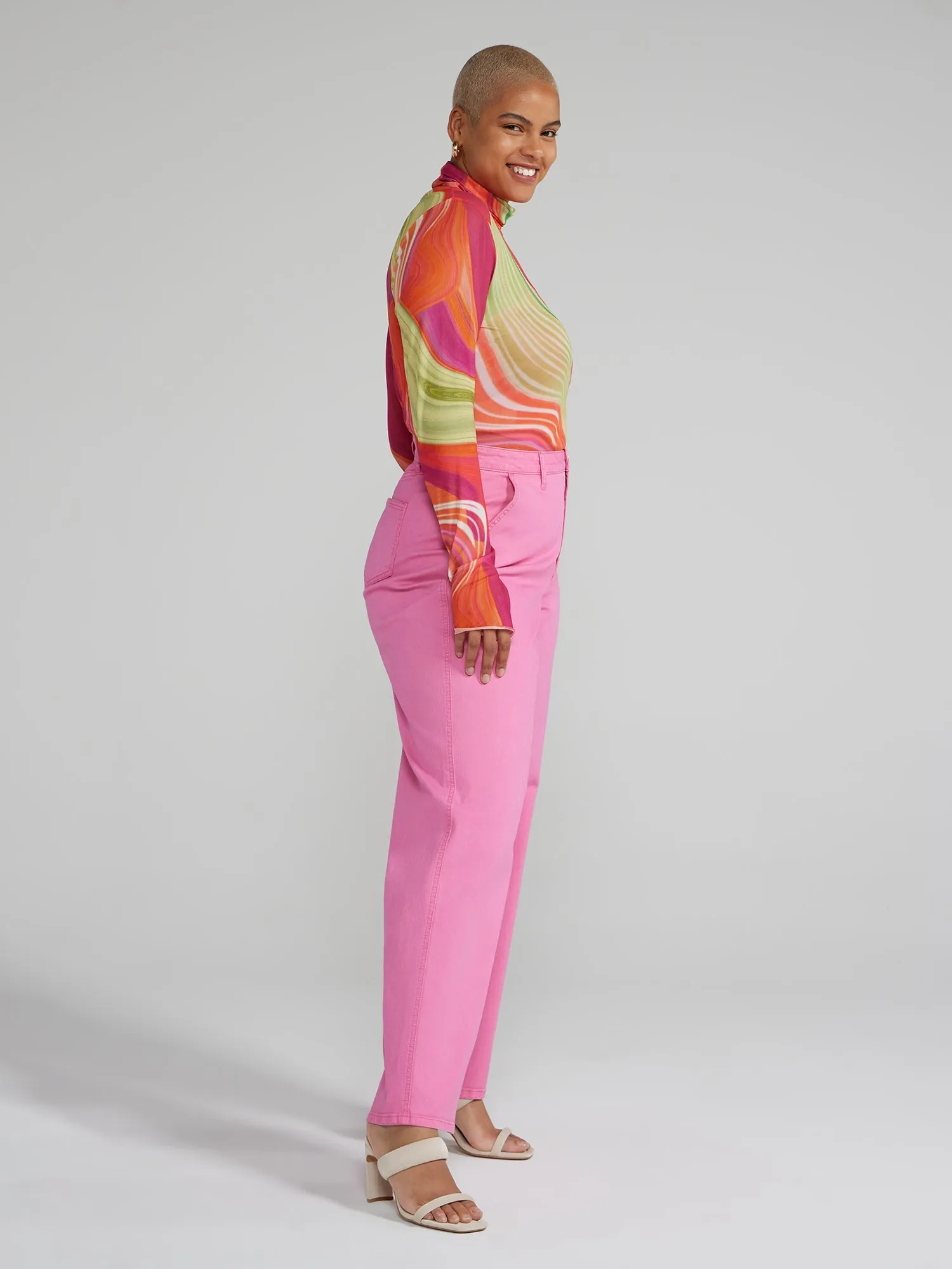 Fashion To Figure - Aelia Mockneck Marble Print Mesh Top