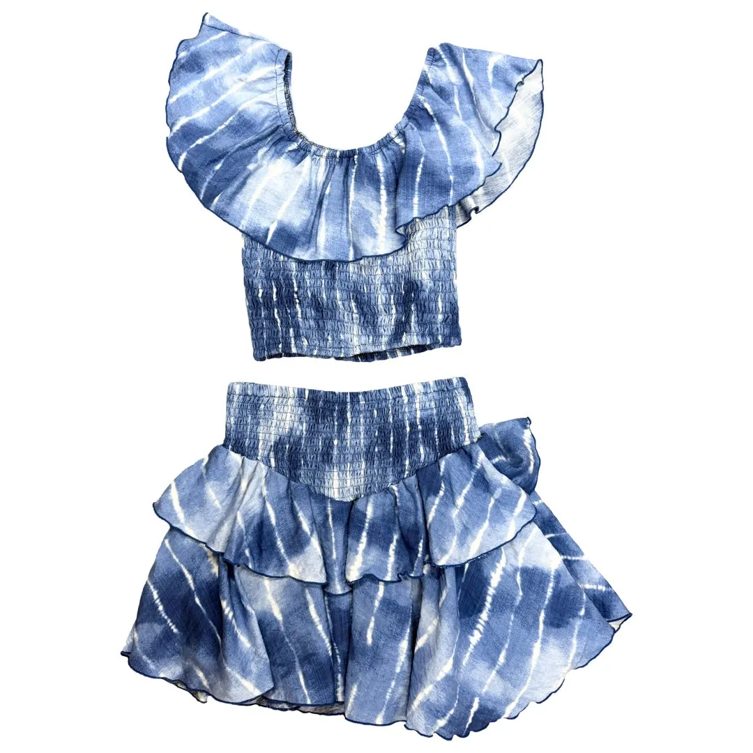FBZ Blue Tie Dye Chiffon Tiered Skirt